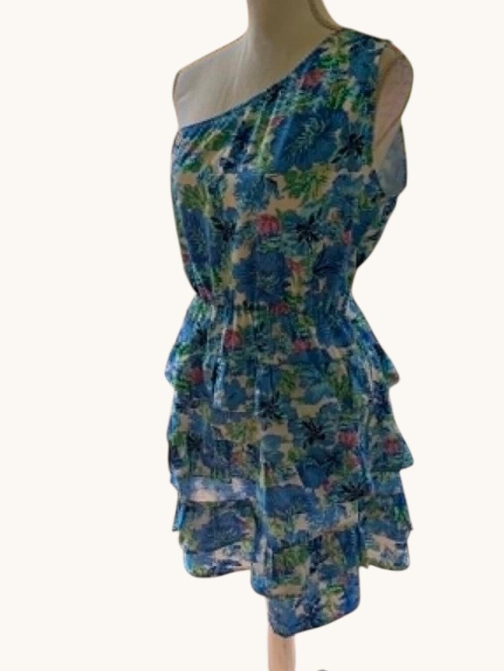 BTFBM Women One Shoulder Blue Floral Summer Dress - Picture 5 of 9